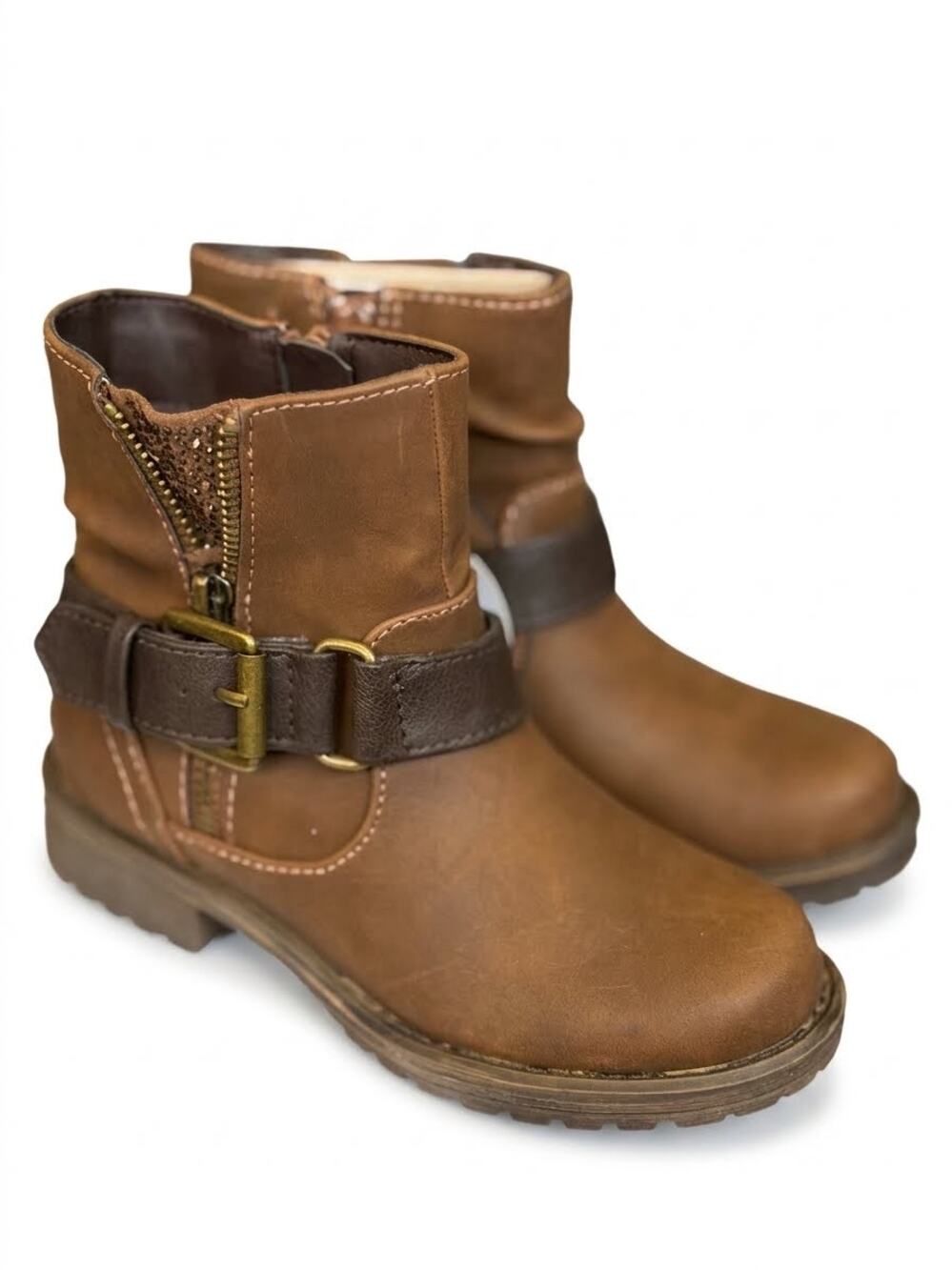 NEW! Pop Tali Brown Size 12M Girls Biker Ankle Boots / Motorcycle Vegan Bootie